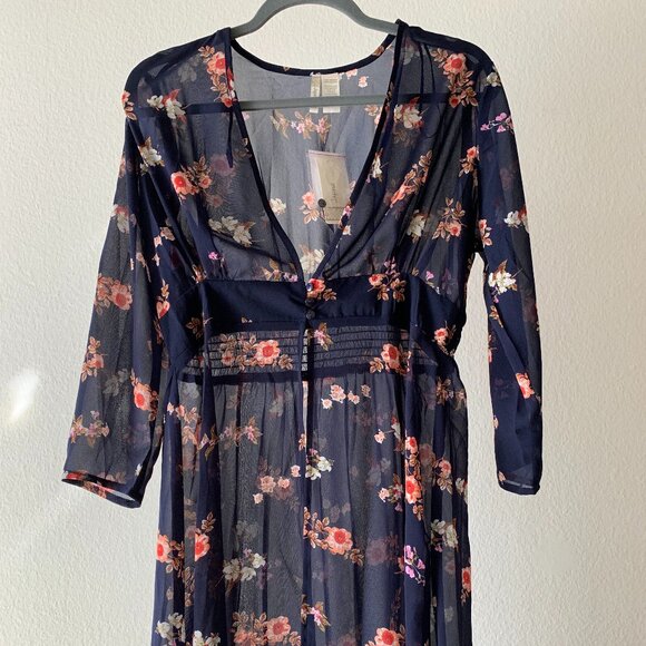 πΈ Boho Sheer Floral Maxi Dress Wrapβ Ethereal Elegance! πΈ - Picture 1 of 4